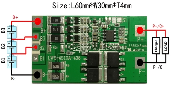 再充電可能なBMS電池のリチウム3.2v 4s 10a 12.8v保護回路板
